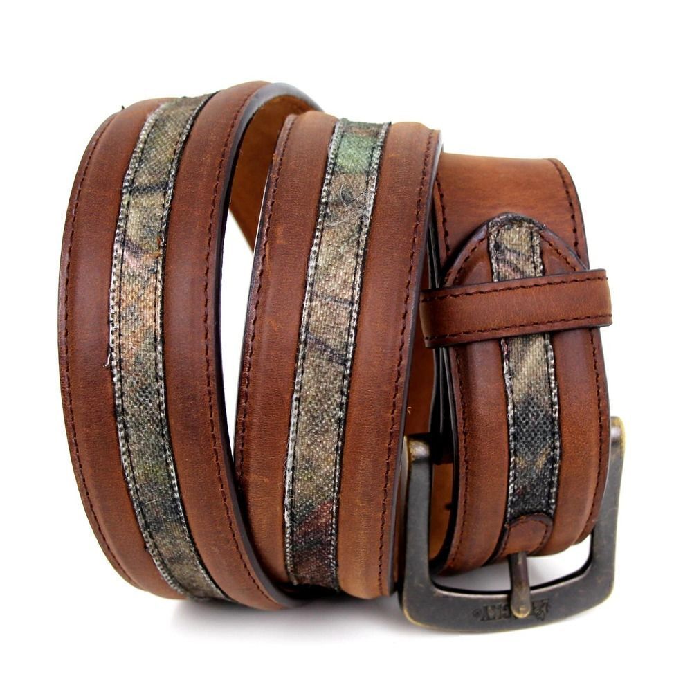ROCKY BROWN GENUINE LEATHER 1.5"Wd COMO CANVAS CASUAL MEN'S BELT Sz 36 (B52